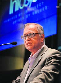 Narayana Murthy at a press meet on Saturday