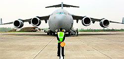 The first IAF Boeing C-17 Globemaster III after its arrival at the Hindon airbase on Tuesday