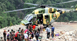 Pilgrims being airlifted at Gaurikund on Sunday.