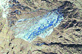 A satellite picture shows a lake developed in the upper hills of Palampur after rain and flash floods.