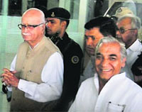 BJP leader LK Advani on his arrival at the airport in Nagpur on Friday.