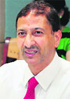BBMB chief AB Agarwal at a press conference in Chandigarh. Tribune photo