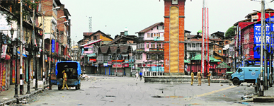 The deserted Ghanta Ghar area in Srinagar on Saturday.