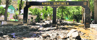 A washed away portion of the Leh-Srinagar highway in Kargil on Friday.  PTI