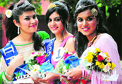 Students of MCM DAV College who bagged top three titles during a freshers' party in Chandigarh on Tuesday