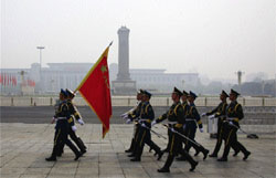 Chinese troops parade in Beijing. China has consistently refined its military doctrine in consonance with threat perception and accretion in its military capability. 