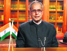 President Pranab Mukherjee addresses the nation on the eve of the 67th Independence Day, in New Delhi on Wednesday. 