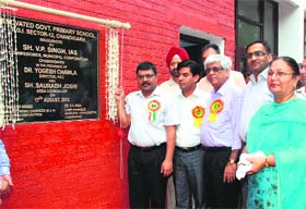 Municipal Commissioner VP Singh re-inaugurates Government Primary School at Sector 12, Chandigarh, on Saturday