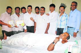 A volunteer donates blood durung a camp organised by the New Aggarwal Peerkhana Trust in association with the Zindagi Live Foundation