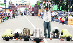 Freed Indian prisoners after crossing the Attari-Wagah border near Amritsar on Saturday. Photo: Vishal kumar
