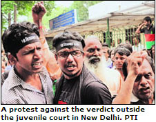 A protest against the verdict outside the juvenile court in New Delhi.