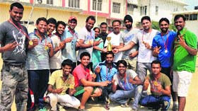 The winning baseball team at the Guru Nanak Khalsa College for Women in Ludhiana