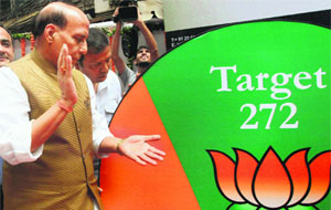 BJP chief Rajnath Singh at an event in Mumbai on Saturday. He said he was confident the party would win 272+ seats in the LS polls. 