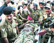 The injured BSF constable being shifted to a hospital in Jammu. 