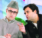 Omar Abdullah and Rahul Gandhi in Pulwama.