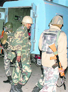 Security men cordon off the area where two CRPF men were shot on Thursday.
