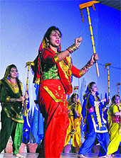 Students perform a dance at the closing ceremony of the inter-school youth fest, 'Fusion', at BCM Arya Model School in Ludhiana