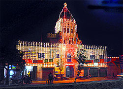 An illuminated gurdwara on the eve of Gurpurb in Ludhiana on Saturday