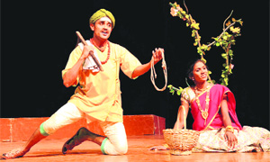 Artistes stage a Hindi play 'Maran hi Mahanavami' at Tagore Theatre in Chandigarh on Monday.