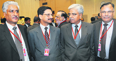 (From left) Punjab Police chief SS Saini with his HP counterpart Sanjay Kumar, Delhi Police Commissioner BS Bassi and Haryana DGP Shriniwas Vashisht at a meeting in New Delhi on Thursday. 