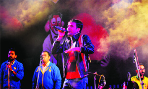 Punjabi singer Amrinder Gill performs at the Leisure Valley during the Chandigarh Carnival on Saturday.