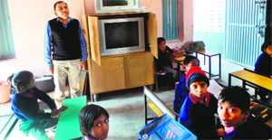 Defunct TVs at Government Middle School in Rattanheri village in Ambala district. 