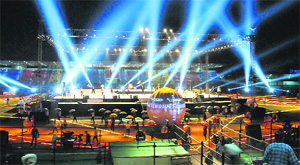 Stage set for the opening ceremony of the World Cup Kabaddi in Bathinda. 