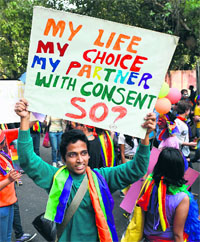 A member of the LGBT community during a march in New Delhi.