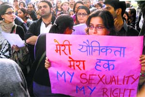 Gay rights activists protest against the Supreme Court ruling reinstating a ban on gay sex, in New Delhi. Tribune photo: Manas Ranjan Bhui