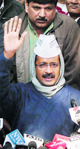 AAP chief Arvind Kejriwal  addresses the media in New Delhi on Saturday. 