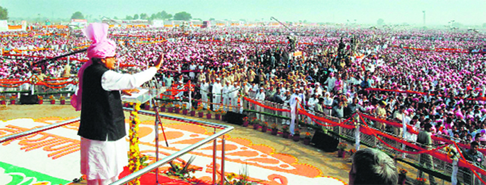 Haryana Chief Minister Bhupinder Singh Hooda addresses a massively attended Shakti rally at Gohana to show that he is firmly in the saddle
