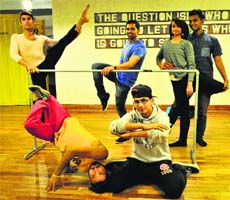 Step up: (Clockwise standing) Akshay, Arsh Singh, Abhinaya, Kalai; (sitting) Rakshit and Sagar Photo: S Chandan