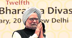 PM Manmohan Singh at the opening ceremony of the 12th Pravasi Bharatiya Divas in Delhi on Wednesday. Tribune Photo:Mukesh Aggarwal
