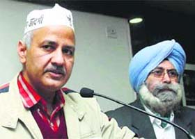 Delhi Minister Manish Sisodia addresses a press conference in New Delhi on Wednesday