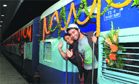 Passengers of the Chandigarh-Indore Express, the train which embarked on its maiden journey at the Chandigarh railway station on Friday