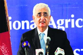 Foreign Minister Salman Khurshid at a function in Kandahar on Saturday