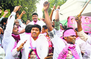  Telangana supporters celebrate in New Delhi on Tuesday.