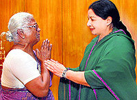 Tamil Nadu CM Jayalalithaa meets the mother of one of the convicts in Chennai on Wednesday