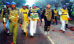 Police personnel at Uchana in Jind district on Saturday