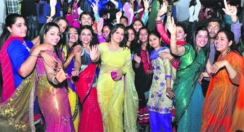 Students have a gala time during a farewell party at Post Graduate Government College, Sector 46, Chandigarh, on Wednesday