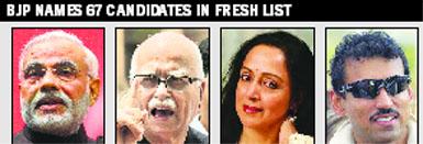 Narendra Modi, Vadodara /LK Advani, Gandhinagar/Hema Malini,Mathura/Rajyavardhan Rathore,Jaipur (Rural)