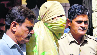 One of the four suspected Indian Mujahideen terrorists arrested by the special cell of the Delhi police in Jodhpur on Sunday.