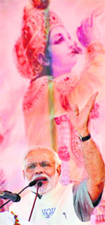 BJP PM nominee Narendra Modi at a rally in Kurukshetra on Thursday.