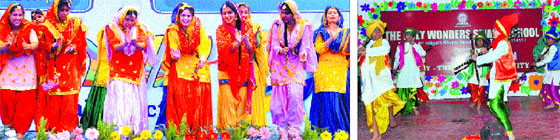 Students perform a dance item at the Chandigarh Group of Colleges on Monday; and (right) Students take part in a cultural programme at Holy Wonders Smart School on Monday.