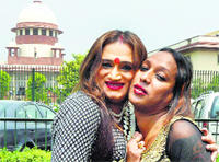 Asia Pacific Transgender Network founding member, Laxmi Narayan Tripathi (L) along with another member in New Delhi
