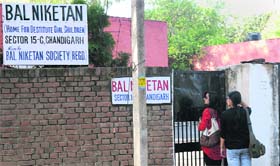 Officials from the Social Welfare Department at Bal Niketan in Sector 15, Chandigarh, on Friday
