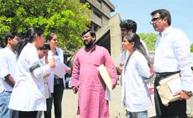Students of Shri Dhanwantry Ayurvedic College, Sector 46, Chandigarh, interact with Syndicate members at Panjab University on Saturday