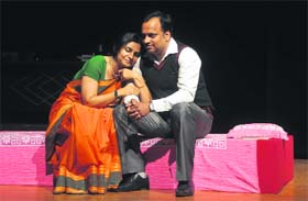 Striking a chord: Artistes enact a scene from the play, “Doosra Aadmi Doosri Aurat”, at the Tagore Theatre in Chandigarh