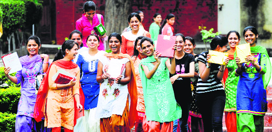 Students of the Malwa College of Education for Women in a jubilant mood after the annual prize distribution function.