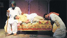 Artistes stage a play, ‘Sandhya Chhaaya’, at the Punjab Kala Bhawan in Sector 16, Chandigarh, on Sunday.